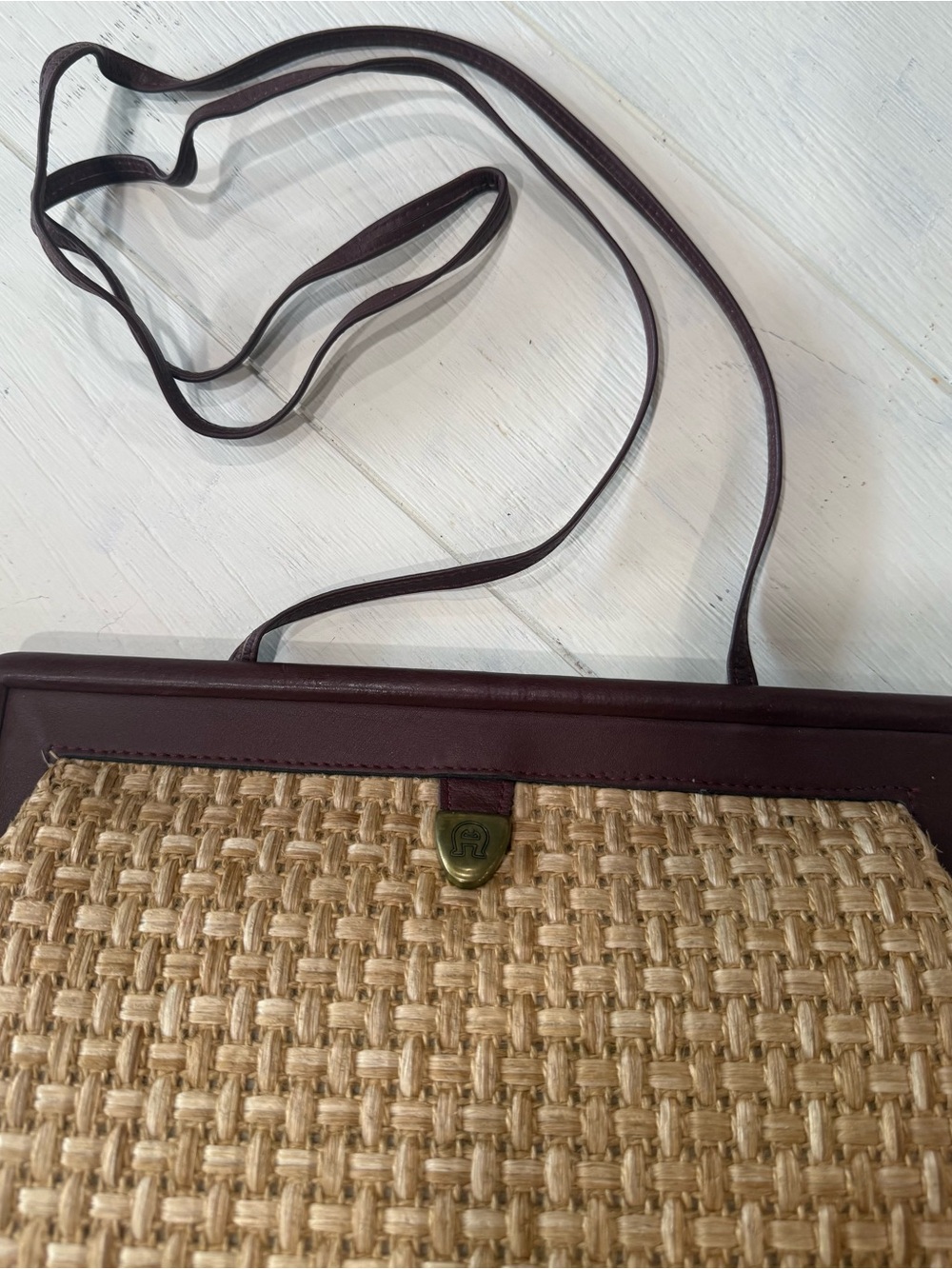 Etienne Aigner Natural Raffia Tote with Dark Brown Trim - Picture 2 of 16